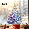Christmas Tree Window Clings Stained Glass Style Static Cling, Gradient Starry Sky Modern Home Ornaments Xmas Sticker, Reusable PVC Holiday Decor for