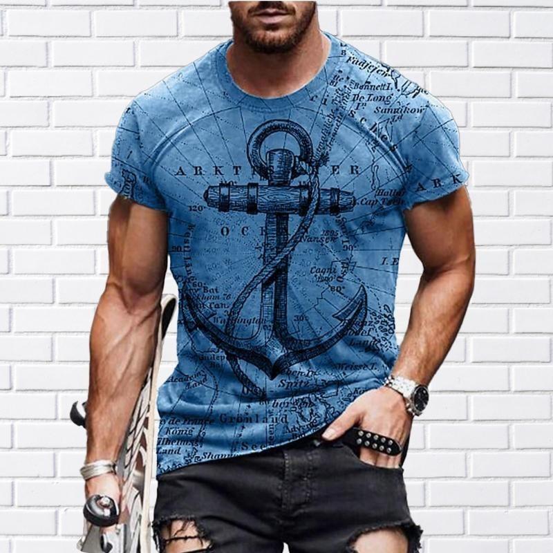 Fashion Vintage Anchor Graphic T-shirt For Men O-neck Short Sleeve T Shirts Retro Street Sports Fitness Breathable Tee Top Pop