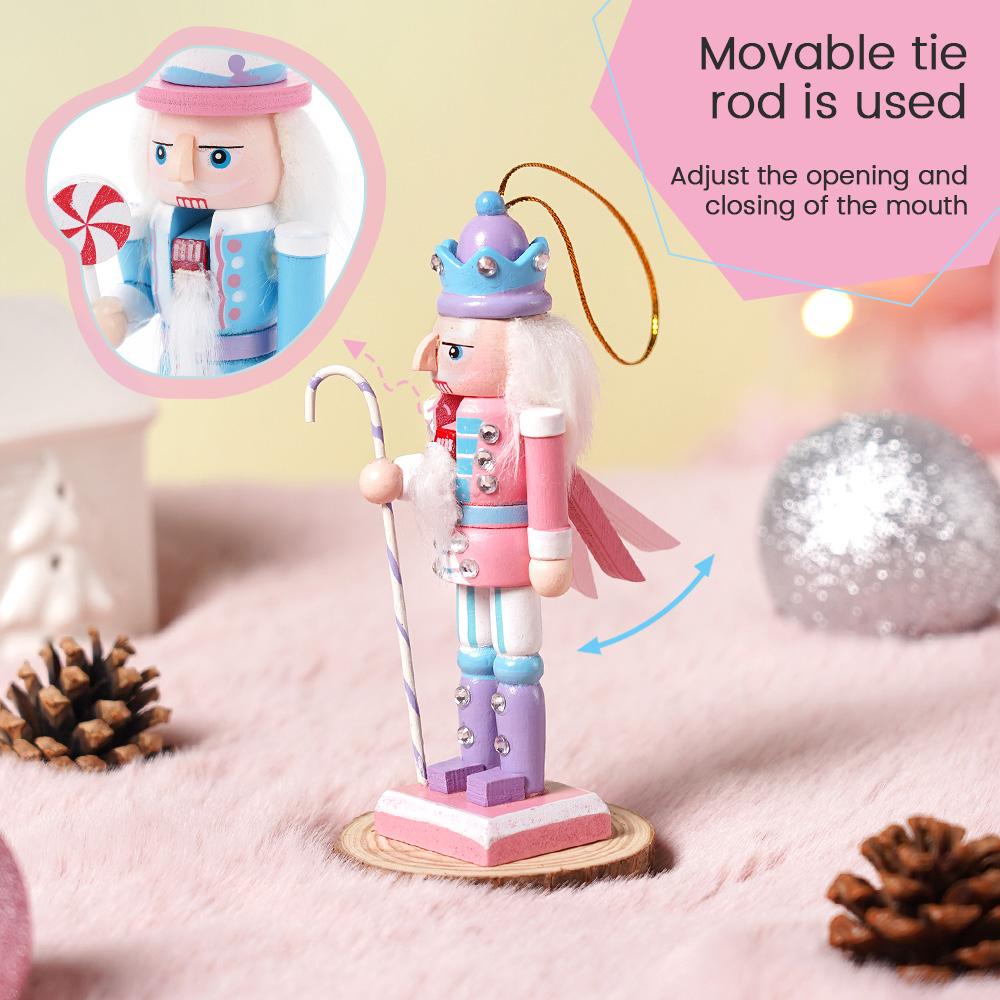 4Pcs Macaron Nutcracker pendant Painted Candy  Puppet Wooden Christmas Ornaments Holiday Party Home Decor Gift Xmas tree pendant