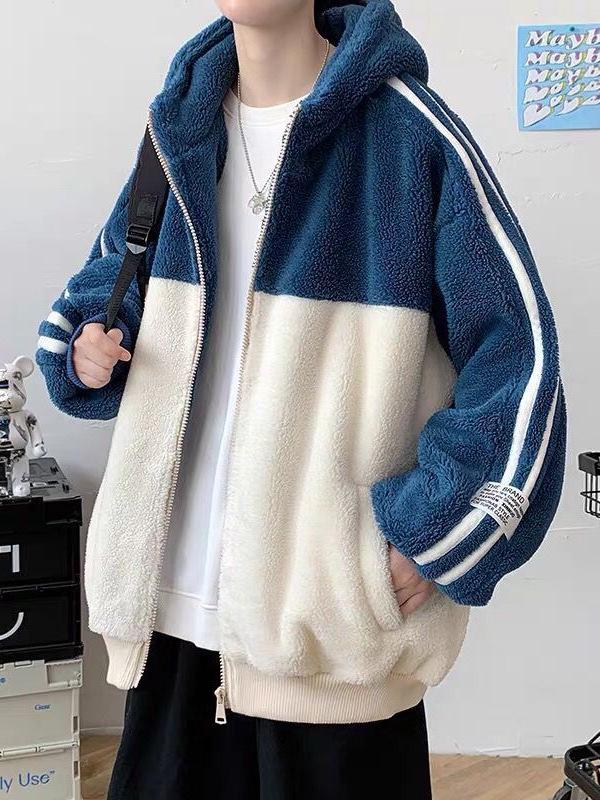 Men's Trendy Lambswool Coat with Velvet Lining - Winter Stand Collar Jacket for Couples