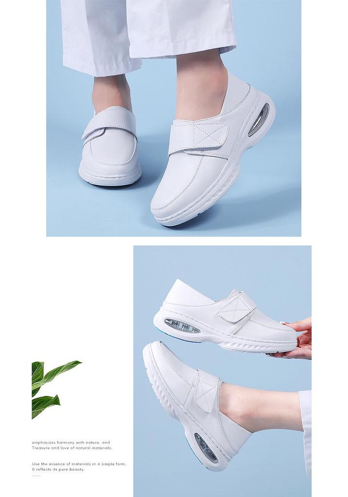 Women's Breathable Genuine Leather Nurse Shoes - Soft Sole, Wedge Heel, Non-slip, Air Cushion, Comfortable White Work Shoes