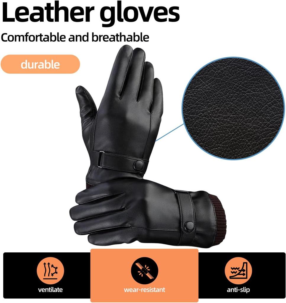 Men's Black Leather Winter Gloves Touch Display Compatible Outdoor Cycling Real Sheepskin Keep Warm Driving Motorcycle Gloves