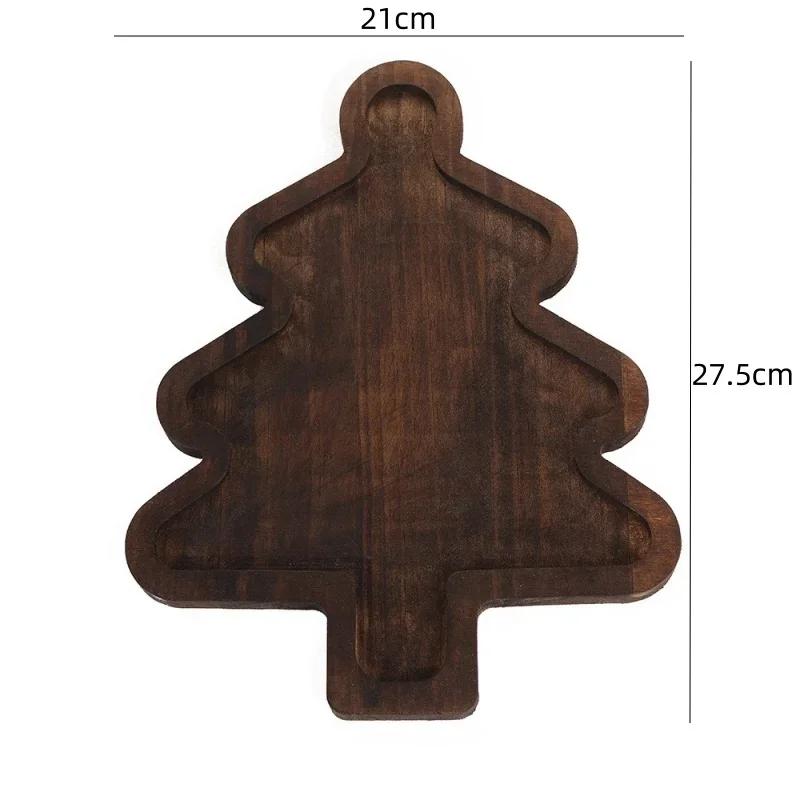 1Pc Christmas Wooden Tray Santa Hat Christmas Tree Shape Candy Snacks Dessert Fruit Tray New Year Christmas Party Supplies