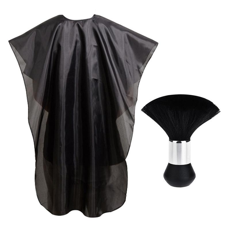 Professional Salon-Grade Black Haircut Cape with Neck Duster Brush Waterproof Anti-static Durable Men's Barber Accessories