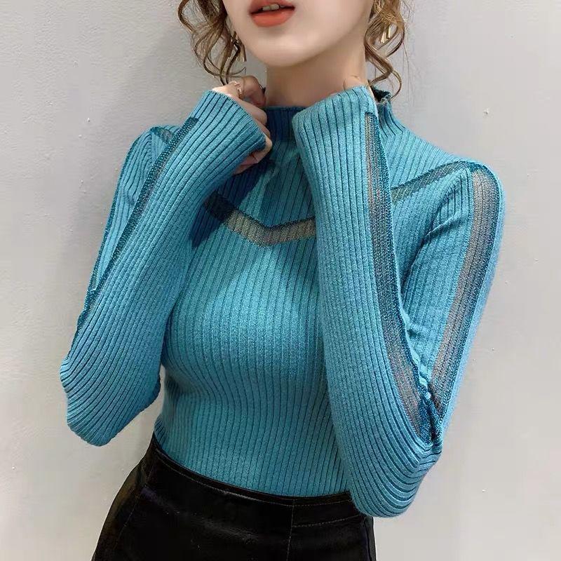 Women's Long Sleeve Knit Sweater - Half High Neck, Autumn/Winter Fashion Pullover 