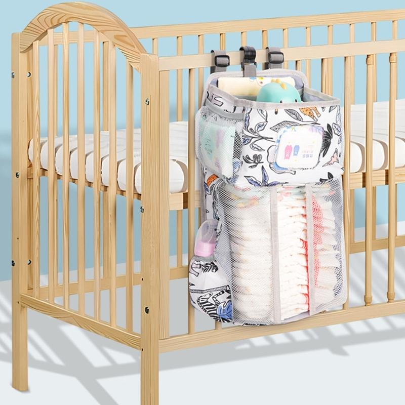 Multifunkční organizéry na pleny z oxfordské látky pro skladování u postýlky, pevná závěsná taška s bezpečným dvojitým hákem