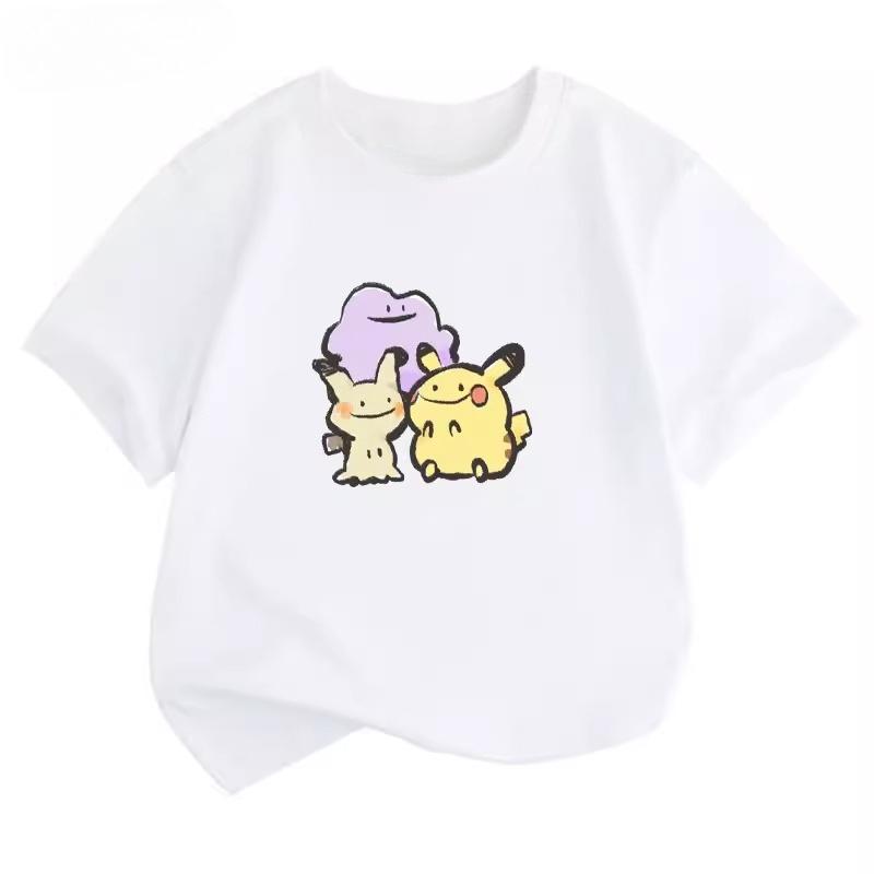 Potdemiel Summer New Pikachu Children's Pure Cotton T-Shirt, Comfortable and Breathable, Suitable for Both Boys and Girls.