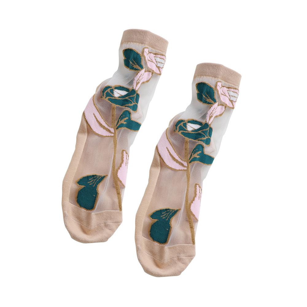 5 Pairs of Female Spring and Summer Cotton Bottom Lace Breathable Non Slip Transparent Sweat Absorbable Tube Socks