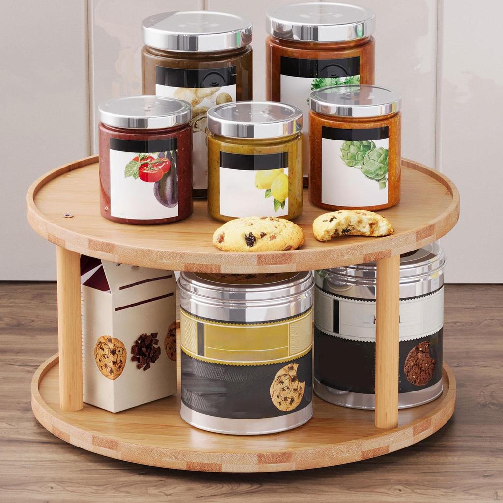 Organizer Seasoning Rack Cosmetic Storage Rotatable 2 Tier Makeup Tray Turntable Condiments