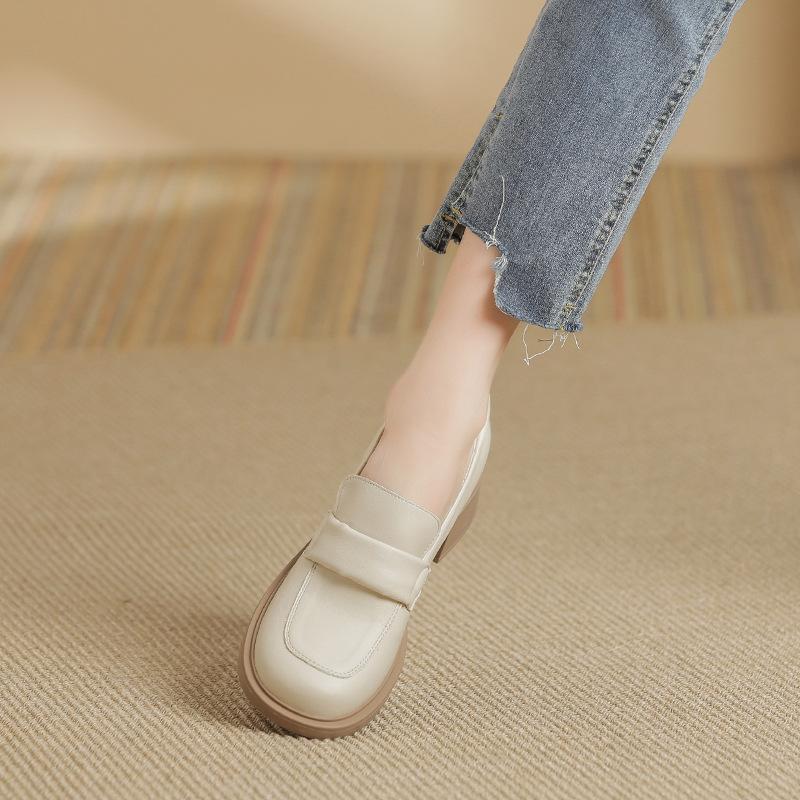 

Женские туфли на толстом каблуке в стиле колледжа с мелким вырезом, женские туфли из маленькой кожи на толстом каблуке 40 абрикосовый