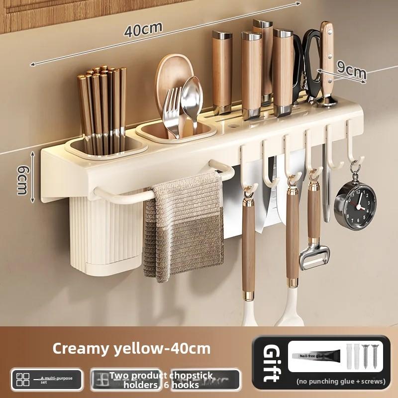 Home Goods from Mainland China No-Drill Wall-Mounted Kitchen Knife Rack Chopstick Holder Multi-Functional Storage Shelf Durable