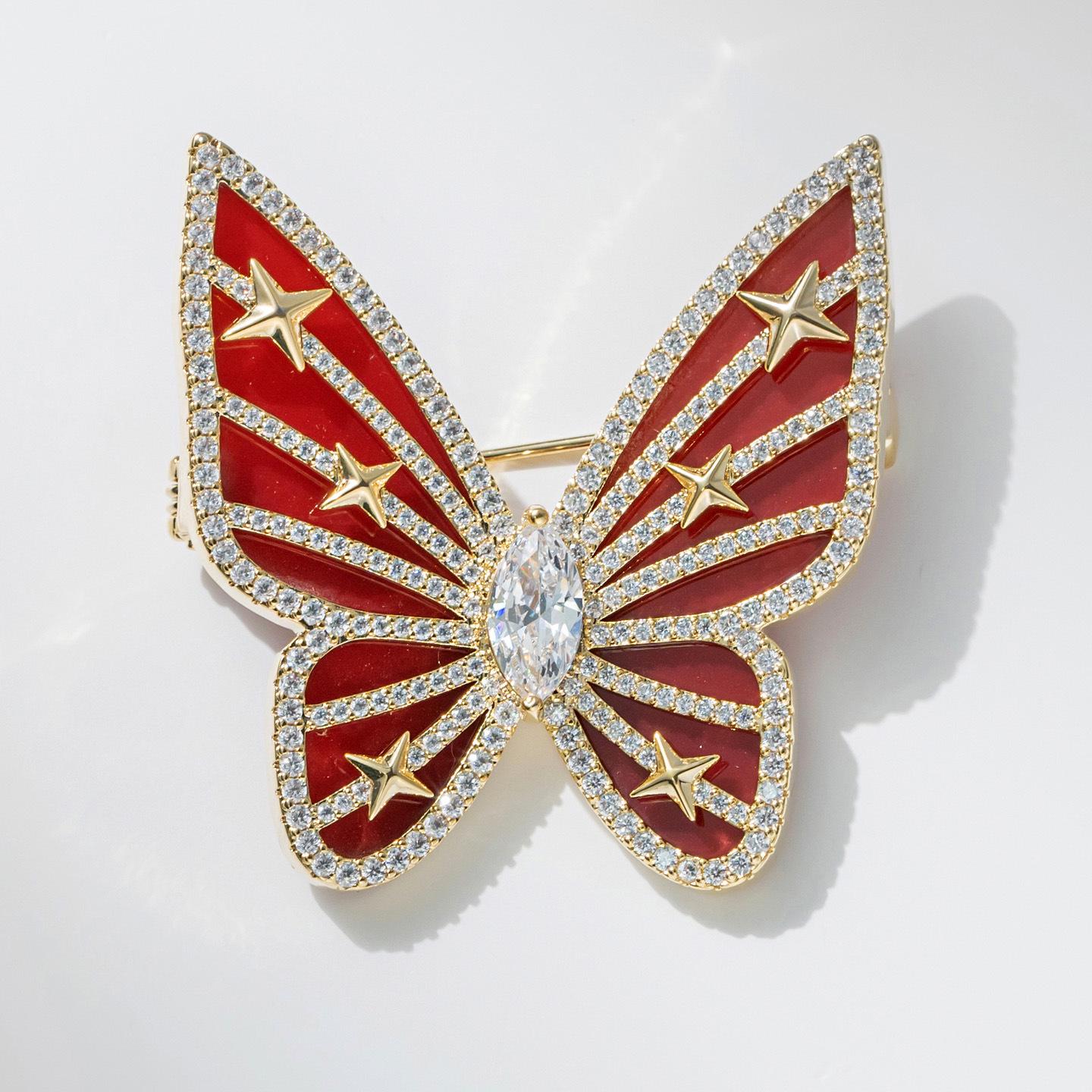 High-End Jewelry: Copper Inlaid Zircon Butterfly Brooch Pin