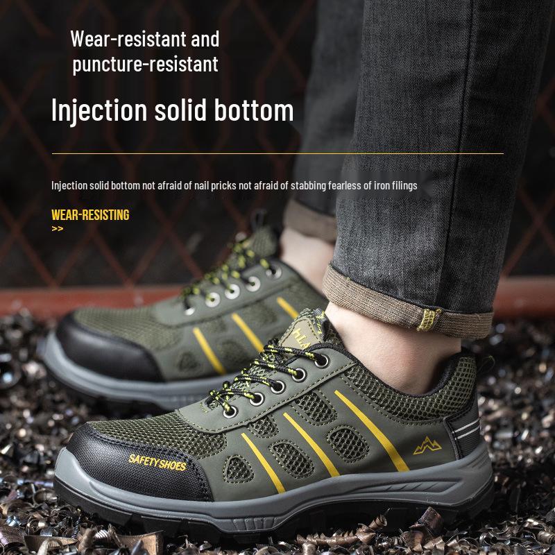 Men's Steel Toe Low-Top Safety Shoes: Anti-Smash, Anti-Puncture, Breathable, Wear-Resistant for Construction Sites.