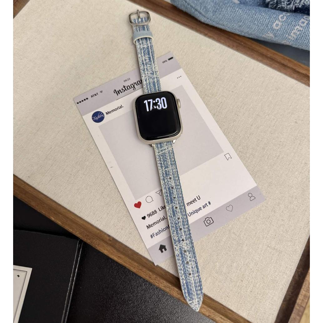 

Square Metal Buckle Denim Leather Bracelet For Apple Watch Band Series 11/10/9/8/7/Ultra iWatch Strap 49/46/45/44/42/41/40/38mm 38 40 41(S11 10)42MM
