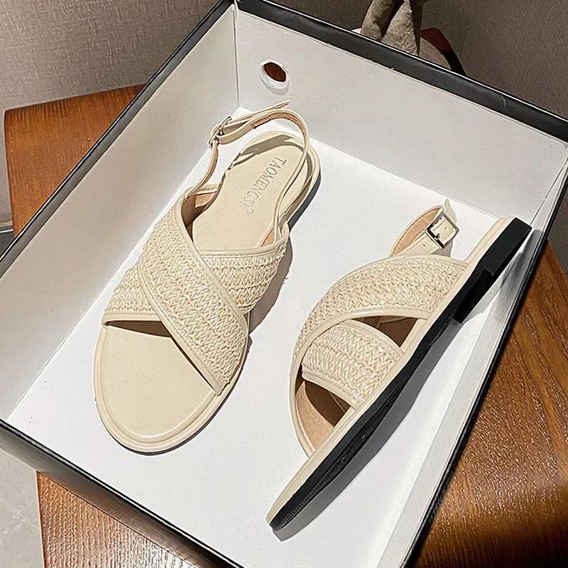 New Shoes for Women Summer Fashion Knit Sandals Girl Simple Designer Outdoor Slipper Flat Casual Shoes Big Size