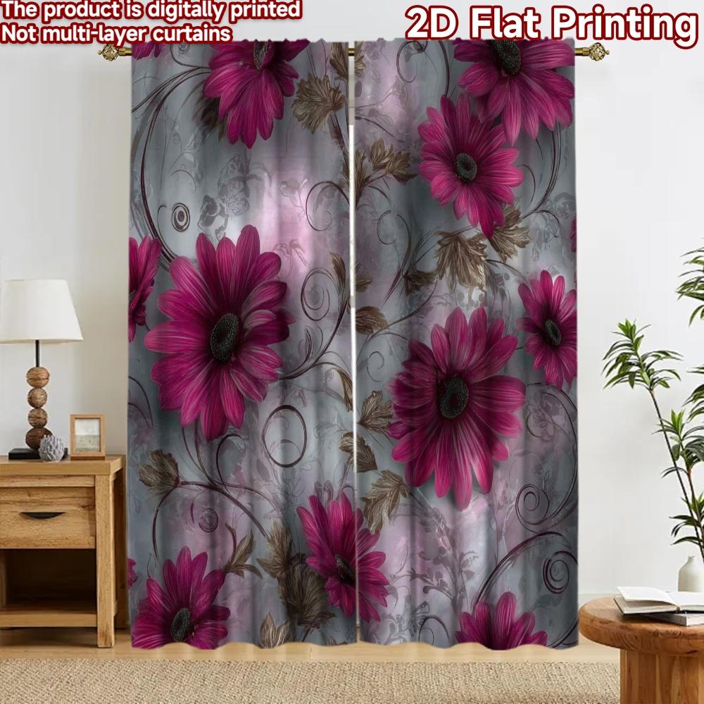 2D flat printing 2pcs Curtain Curtain Floral Elegance Design Digital Printed Polyester Drapes Birthday Party Perfect for Yard &