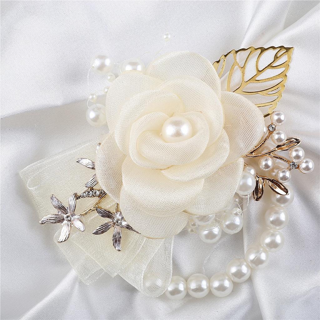 Artifical Rose Flowers Pearl Beaded Wrist Flower Ivory Flowers Bridesmaid Mensuit Marriage Wedding Accessoriesweddingaccessories