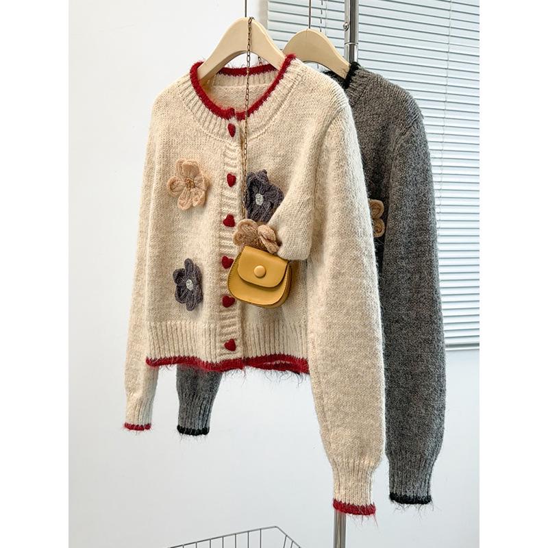 Elegant 3D Flower Knit Cardigan Jacket - Women's Stylish Outerwear Sweater 2025