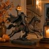 Detailliertes Harz-Bastelornament Kopfloser Reiter Statue mit LED Kürbislicht Halloween Vintage Stil Bronze-Finish Ritterfigur Horror Skulptur