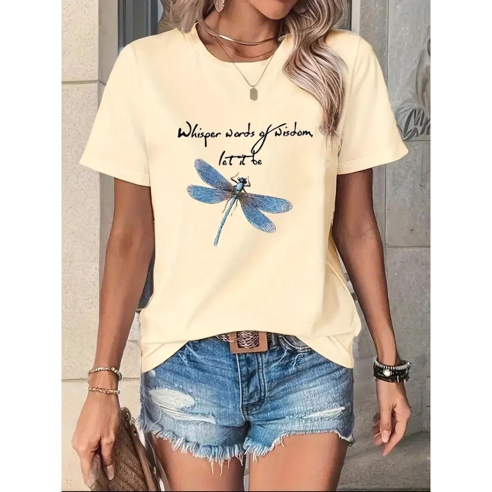 

Dragonfly print short sleeved T-shirt women s round neck T-shirt Harajuku pattern clothing women s casual top XL