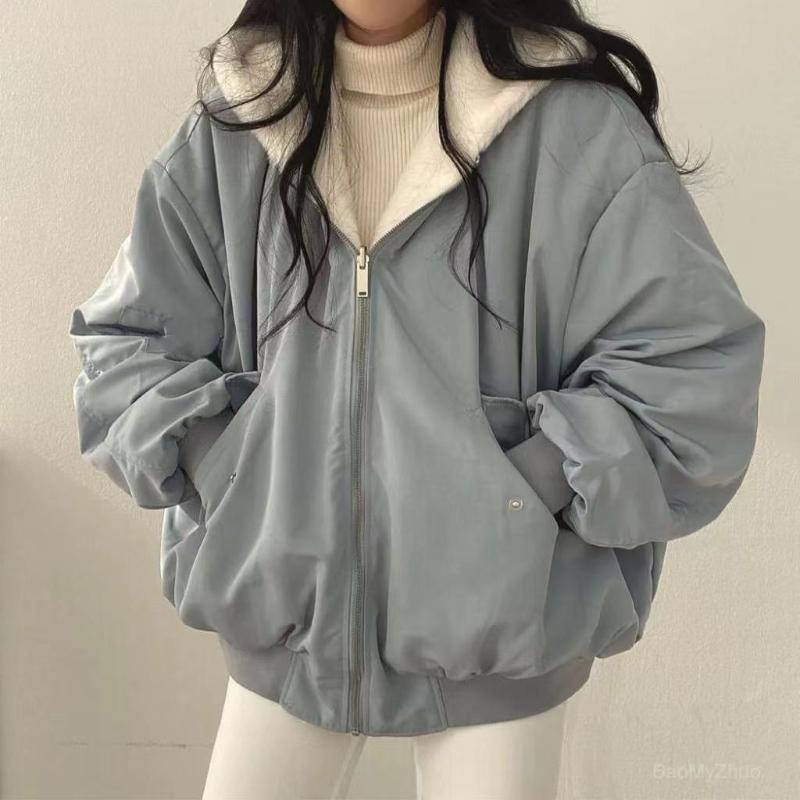 Parka spesso autunnale da donna, giacca casual con cappuccio, invernale, comodo, doppio strato, stile coreano, semplice, solido, caldo, carino, cappotti