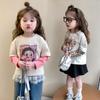 Girls' Spring & Autumn Korean Style Two-in-One Cartoon Print Long Sleeve T-Shirt - Stylish & Casual