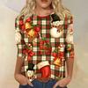 Damen Casual Weihnachtsdruck Hals 3/4 Ärmel T-Shirt
