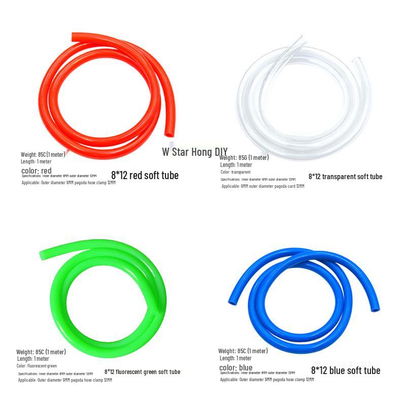 High-Quality Soft Tubing for Computer Water Cooling, ID 8MM, OD 12MM, Available in Red, Blue, Green, White, Transparent, Black