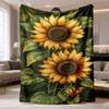 2026 Latest Flannel Blanket | Double-Sided Sunflower & Green Leaves, Vibrant Digital Print, White Contemporary Design, All-Season Use, Perfect for Liv