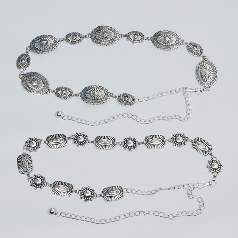 Delicate Carved Flower Buckle Waist Belt Women Coat Dress Belt Thin Waistband Shinning Ethnic Style Adjustable Belt