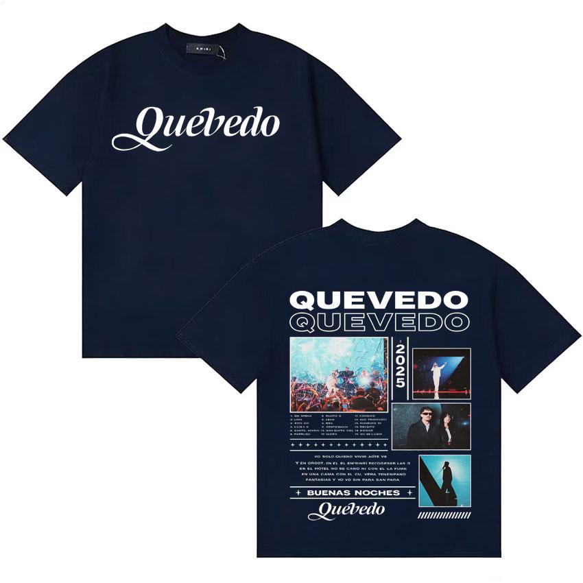 Singer QUEVEDO Buenas Noches 2025 Album Merch  T Shrit Unisex Women Fashion Casual Tees Double Sided Print Short Sleeves Streetwear