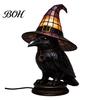 Witchy Home Decor Witch Hat Lamp, Stained LED Light, Halloween Table Lamp with Warm Glow, Gothic Vintage Style Night Light for Bedroom Mantel