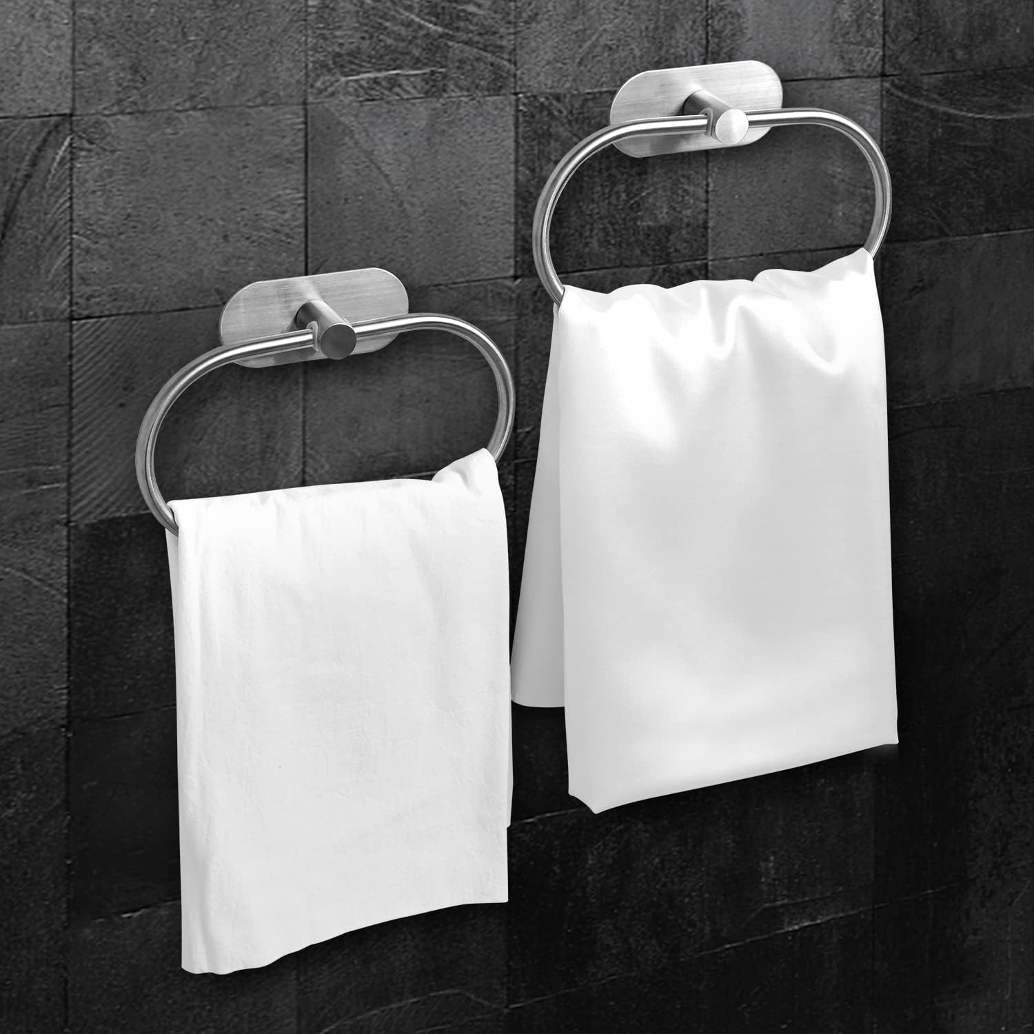 Self Adhesive Towel Ring for Bathroom Stainless Steel Adhesive Hand Towel Holder No Drilling Modern Hand Towel Hanger Stick on Wall Brushed Nickel 2-Pack серебряный