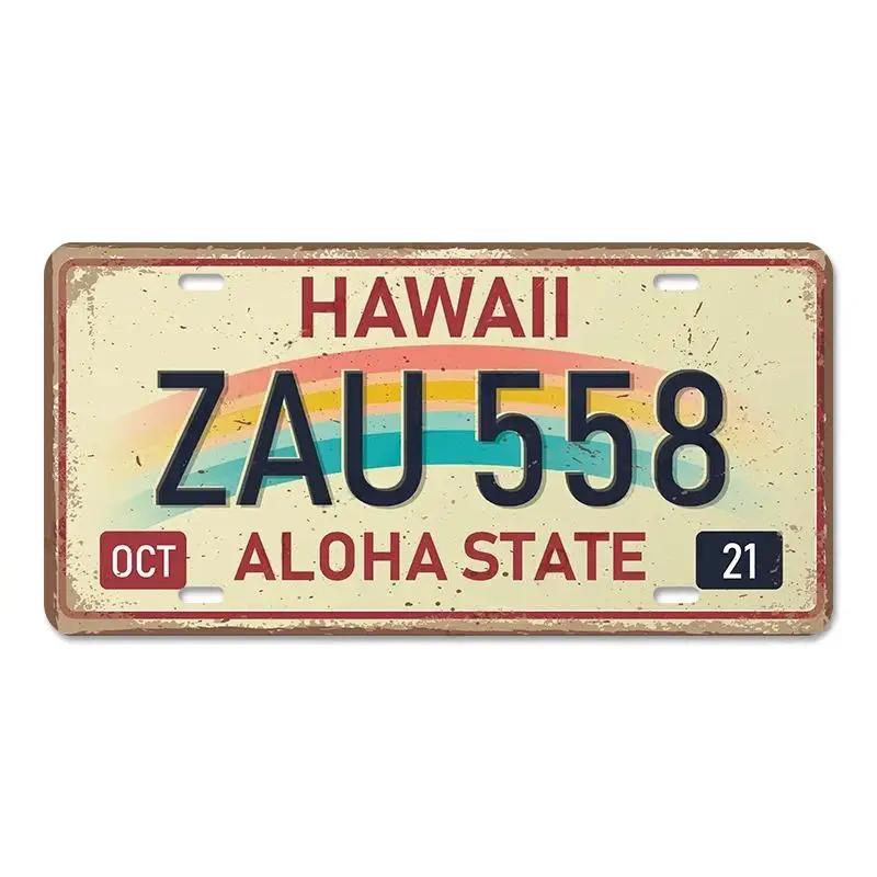 Poster de epocă Placă Statelor Americane Semne de tablă din metal Florida California Texas Hawaii Placă de înmatriculare Club Bar Garage Decor de perete