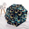 1pc Peacock Feather Pattern Automatic Folding Umbrella - 8-Rib Iron Frame, Windproof, Portable Sunshade with Plastic Handle for Travel & Out