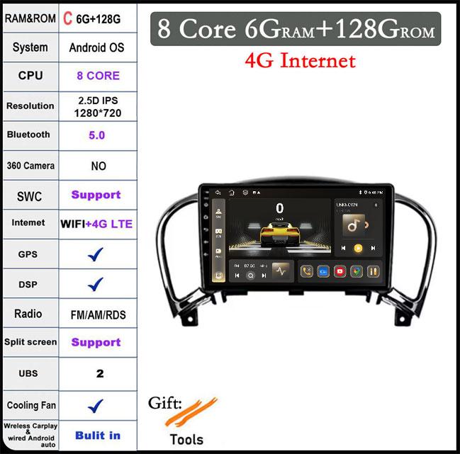 9" 2.5D Screen Android 14 Auto Multimedia Navigation GPS Auto Radio Video Stereo For Nissan Juke YF15 2010 2012 2013 2014