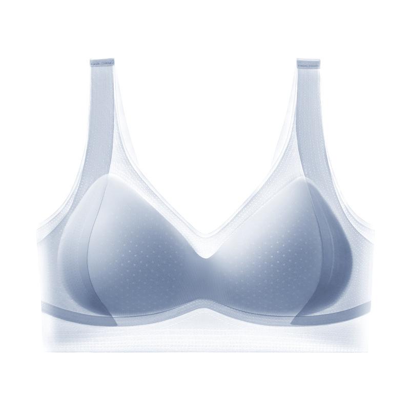 Light Blue Breathable Mesh Wireless Bra with Wide Straps M синий