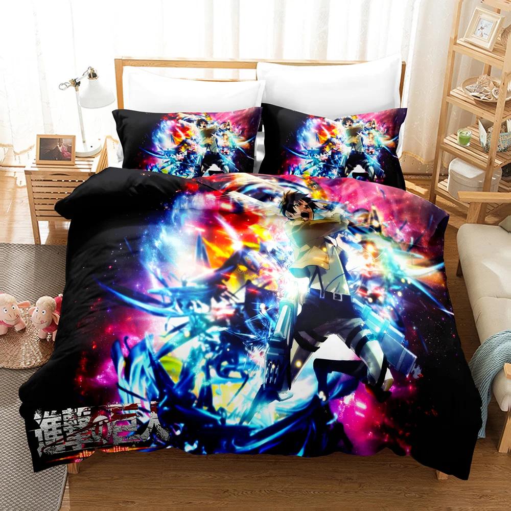 New Anime Attack On Titan Bedding Set Kawaii Loli Boy Duvet Cover 3D Print Japan Cartoon Bed Quilt Cover Pillowcase No Sheets