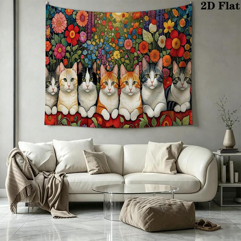 Cute Cat Wall Tapestry Aesthetic Wall Hanging Printed Fabric Blanket Decorative Tapestries for Bedroom Living Room Home Decor