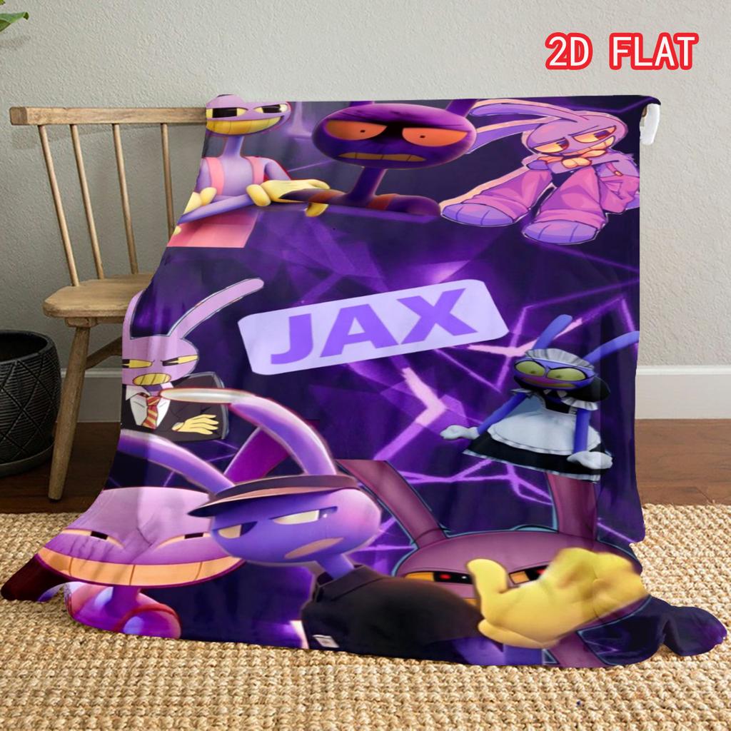 The Amazing Digital Circus Jax Flannel Blanket, Pink Background Grinning Rabbit Character Cozy Throw