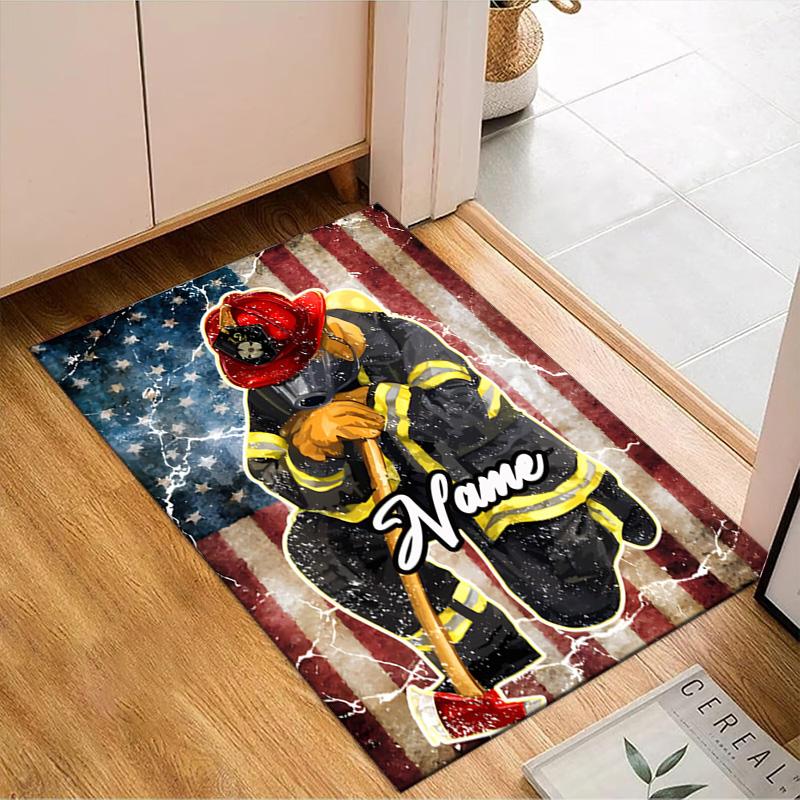 Custom Name Firefighter Pride Rug for Living Room, Game Rooms, Office, Bedroom, Floor Mat Playful Design, fan gifts Christmas decor