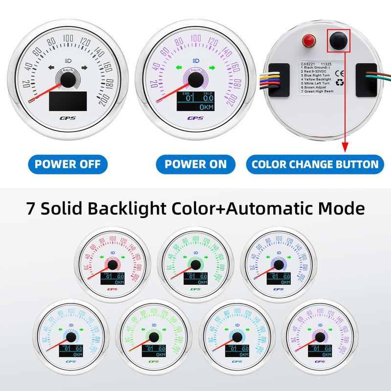 85MM GPS Speedometer + GPS Antenna Sensor for Boat Car Motorcycle 7 Colors Backlight Speedometer Trip ODO with Turn Signal