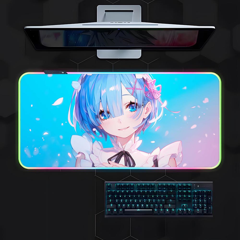 Amine Cartoon R-ReZero Mouse Pad Gamer Luminescence Led Mouse Pad Gaming Table Rgb Deskmat Keyboard Pc Mousepad