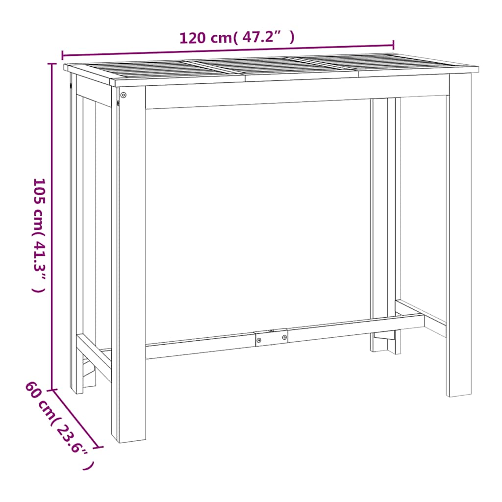 Garden Bar Table 120 x 60 x 105 cm Solid Acacia Wood