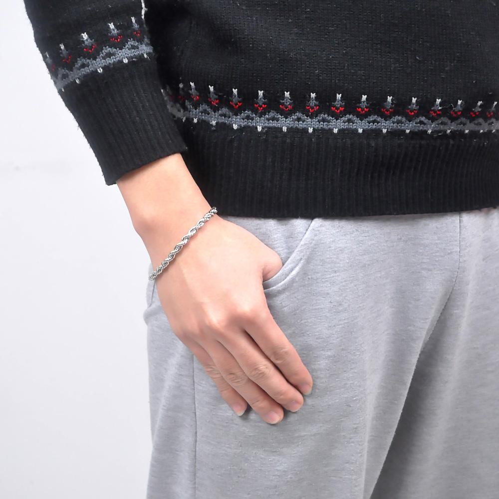 Fashion Men 100% Solid 925 Sterling Silver Bracelet Rope Chain 5MM 17-20CM Bangle for Man & Boy Cuff Jewelry Gift