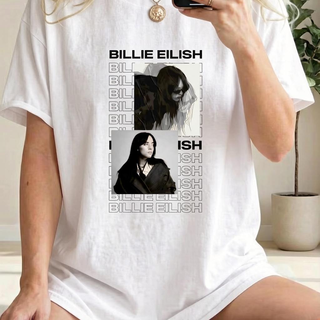 

Футболка с принтом Billie Eilish 2026 Новая Хит Продаж Унисекс Женская Мода Ретро Футболка для Фанатов Музыки Y2k Уличная Одежда Хлопковая Футболка L