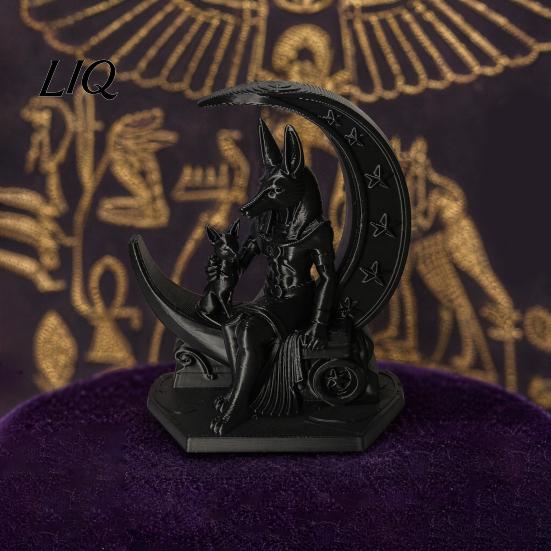 Crescent Moon Anubis Statue 3D Printed Figurine, Ancient Egyptian Mythology Statue, Decor Dark Style Wolf Desk Ornament, Unique Cultural Gift