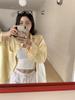 Korean Style Yellow Striped Long Sleeve Mid-Length Shirt Jacket for Women