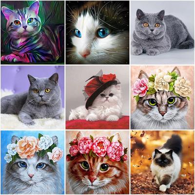 DIY Cat 5D Diamond Painting Cross Stitch Full Round Drill Rhinestone Diamond Embroidery Mosaic Home Decor Wall Art
