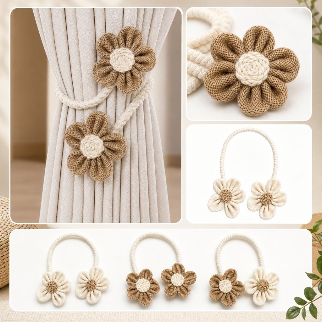 Curtain Tiebacks Flower Design Window Drapery Holdbacks Decorative Rope Style for Home Window Treatment Accessories